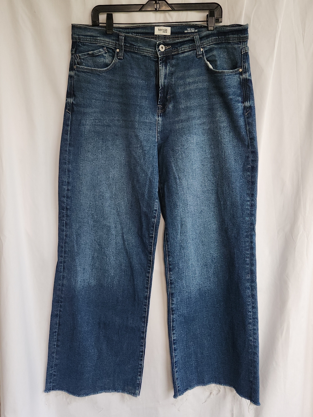 Kensie Kaya High Rise Medium-Dark Blue Wide Leg Crop Jeans Tall 14/30